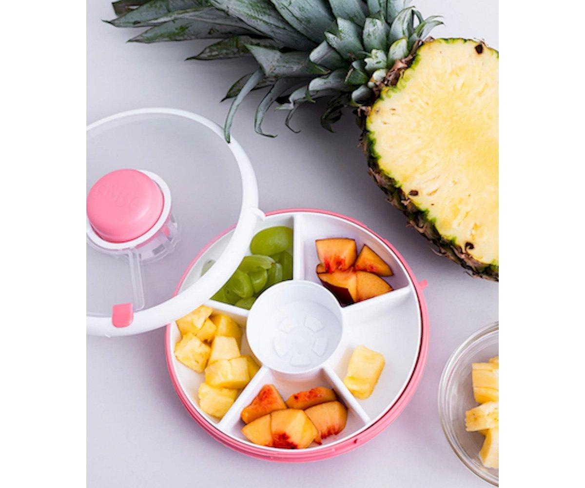 Caja Almuerzo Snack Spinner Flip, Correa de Mano y Hoja de Pegatinas Coral Pink - GöBe
