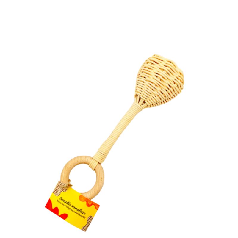 Sonajero de mimbre con aro de madera