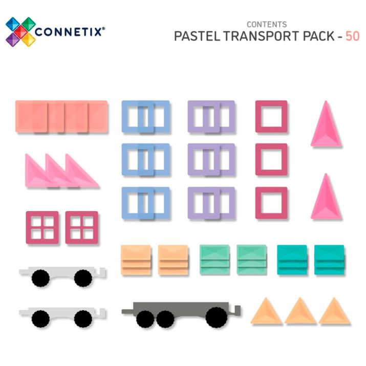 Magnéticos de construcción Connetix - Pastel Transport 50 piezas