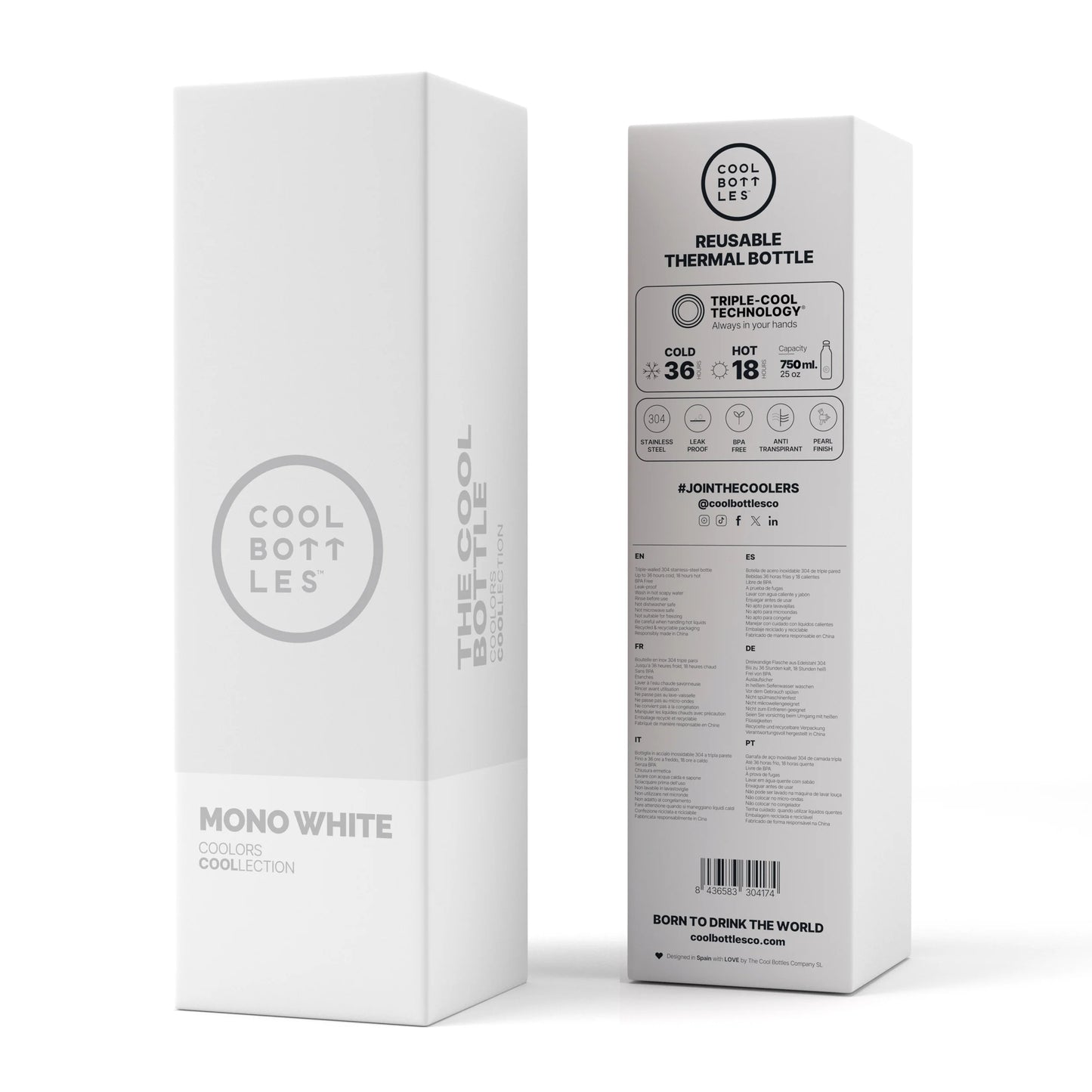 Botella acero inoxidable térmica 750ml Cool Bottles Mono White