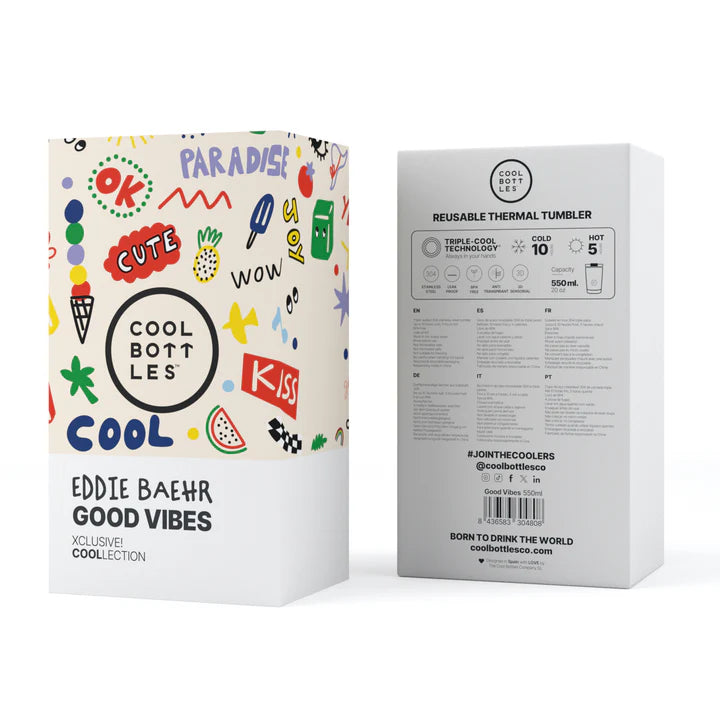 Vaso de Acero Inoxidable 550ml Cool Bottles XCLUSIVE - Eddie Baehr - Good Vibes