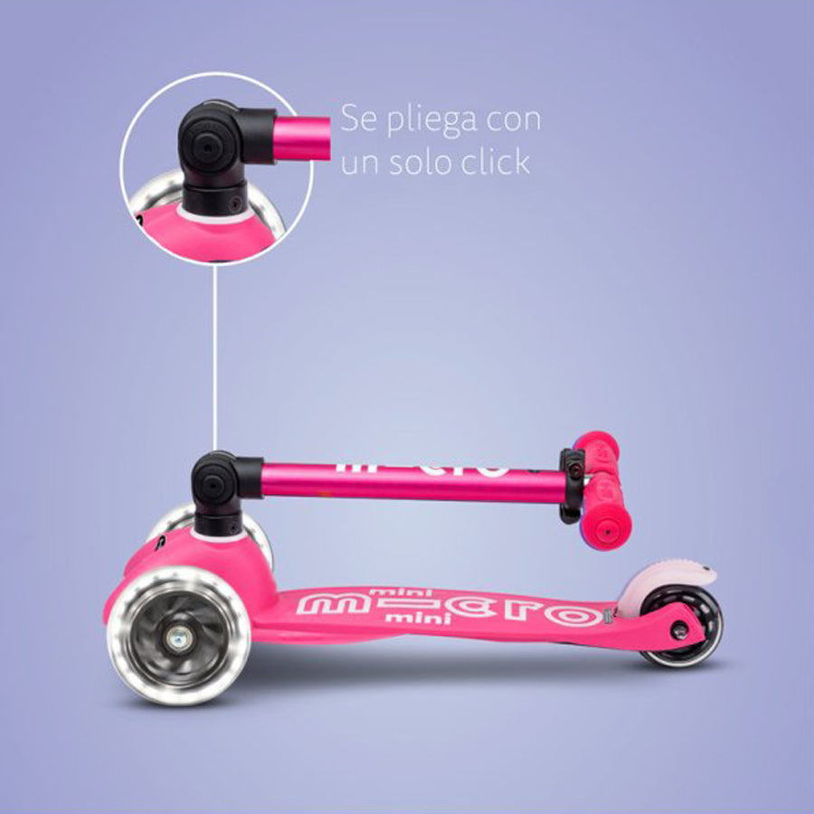 Patinete Micro Mini Deluxe Plegable LED Rosa
