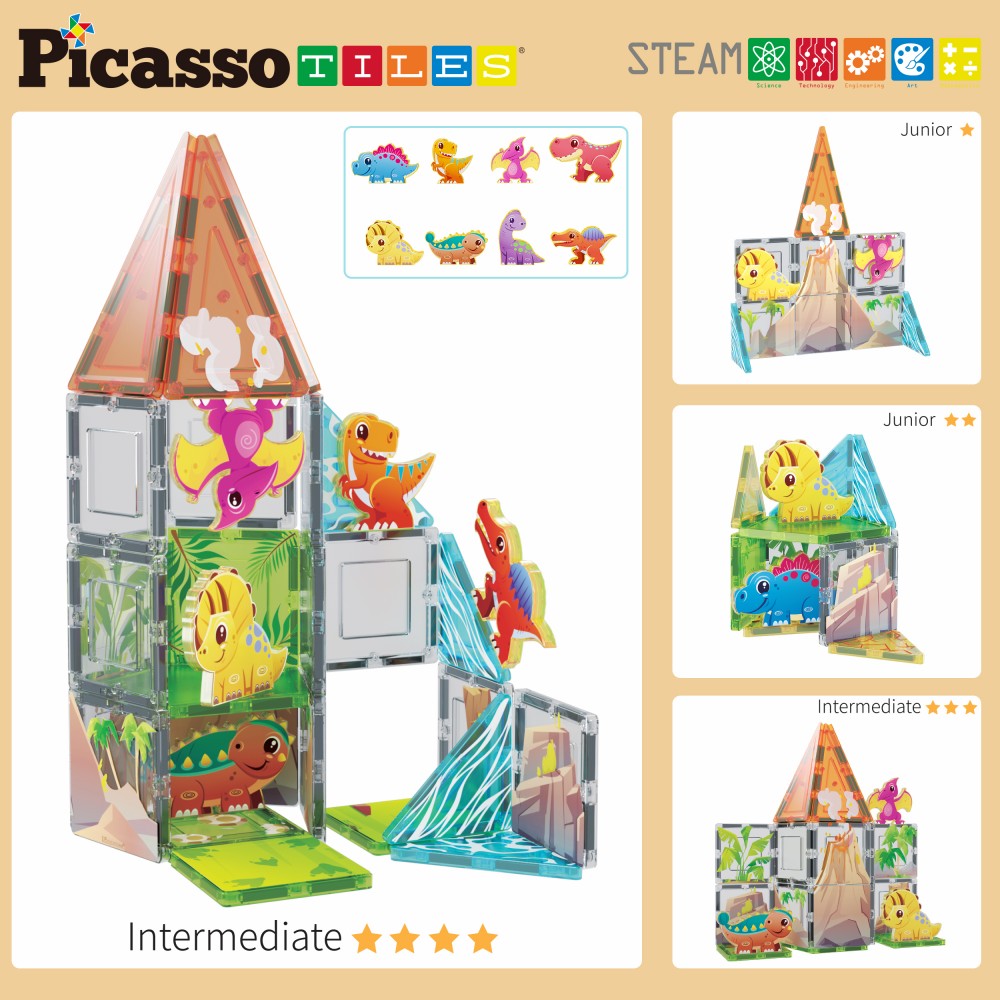 Bloques magnéticos Picasso Tiles Dinosaurios 8 figuras - Cefa Toys