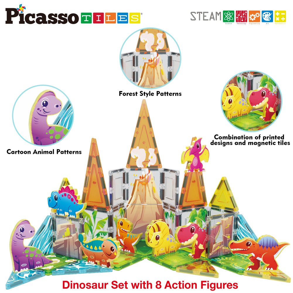 Bloques magnéticos Picasso Tiles Dinosaurios 8 figuras - Cefa Toys