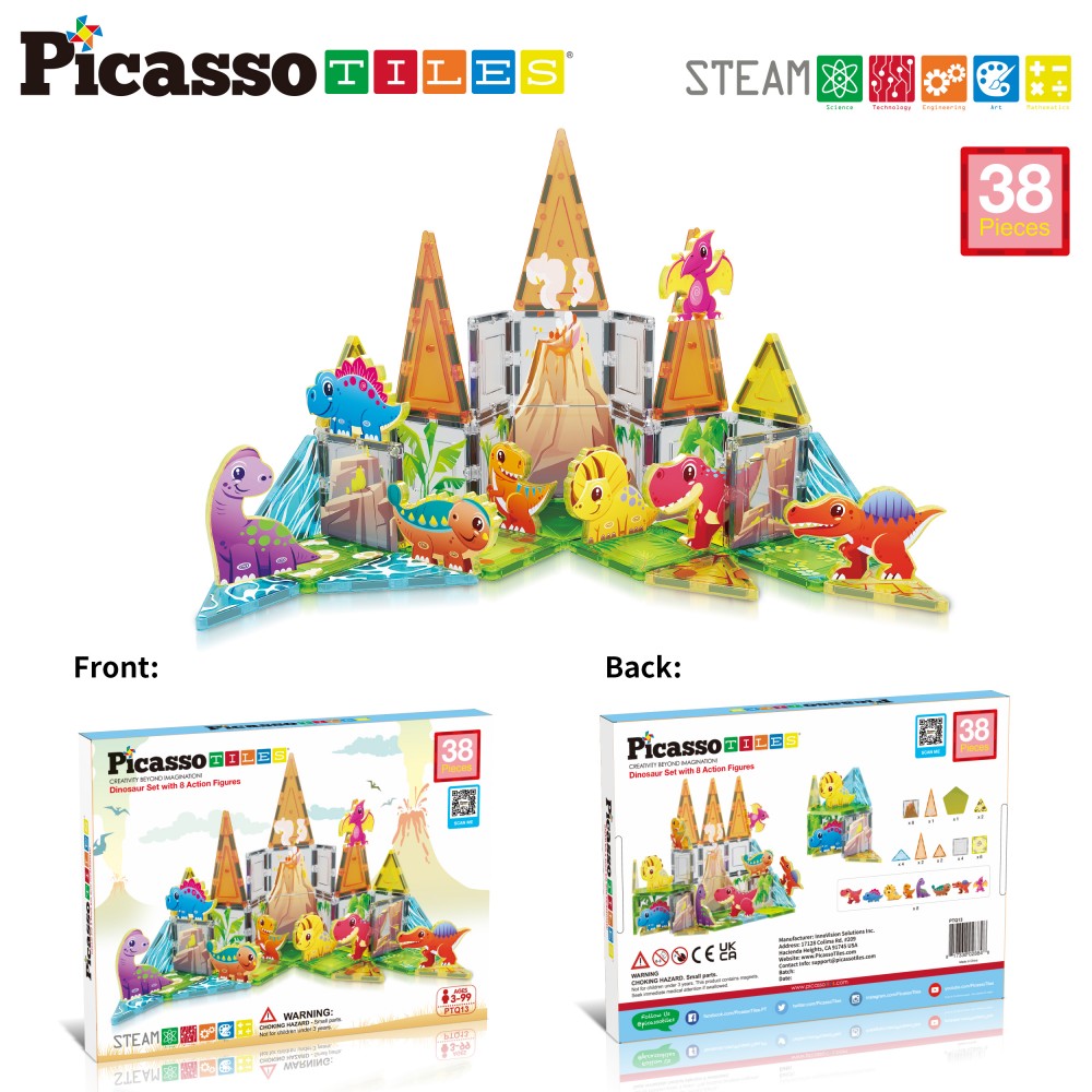 Bloques magnéticos Picasso Tiles Dinosaurios 8 figuras - Cefa Toys