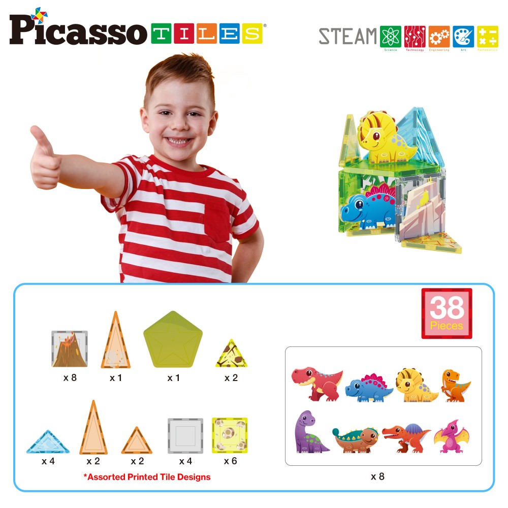 Bloques magnéticos Picasso Tiles Dinosaurios 8 figuras - Cefa Toys