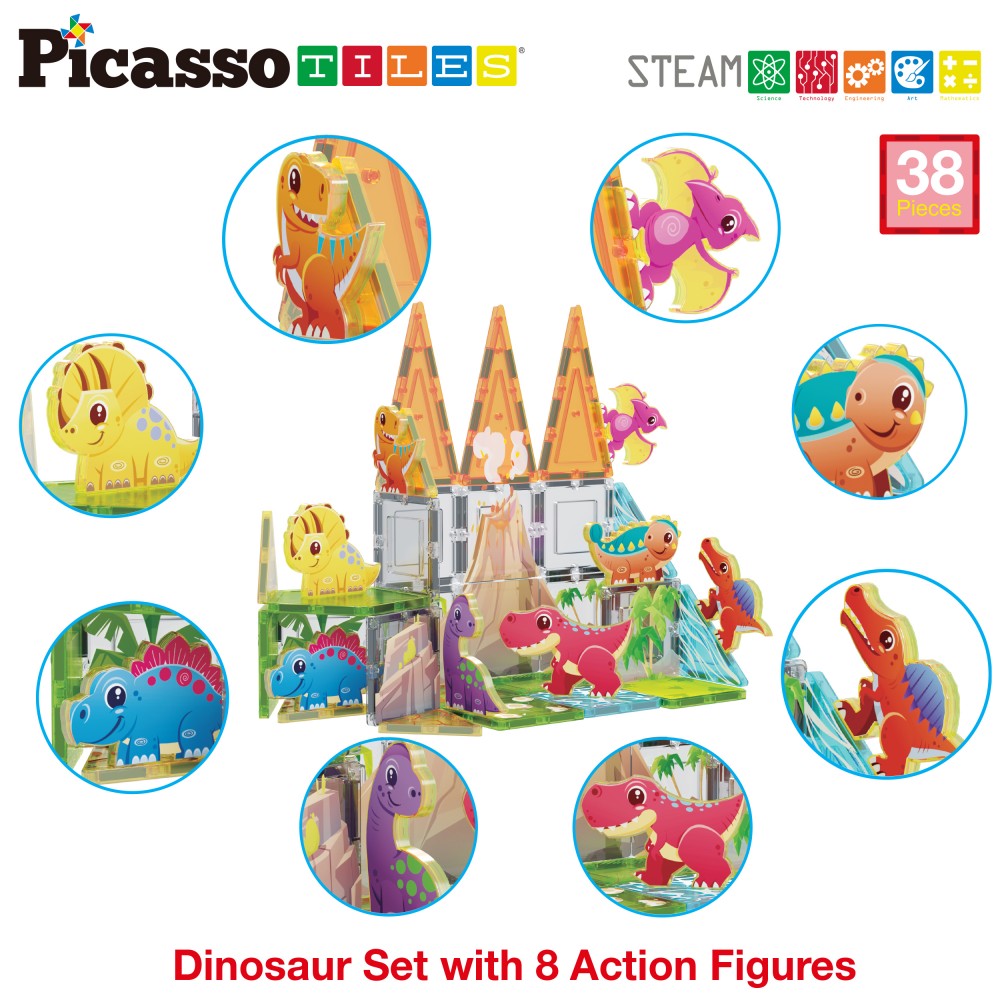 Bloques magnéticos Picasso Tiles Dinosaurios 8 figuras - Cefa Toys