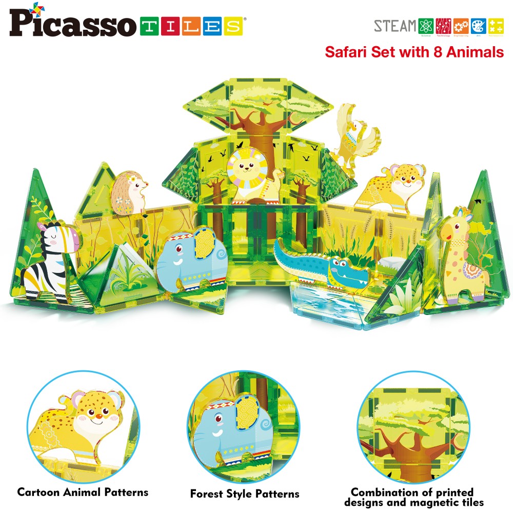 Bloques magnéticos Picasso Tiles Safari 8 figuras - Cefa Toys