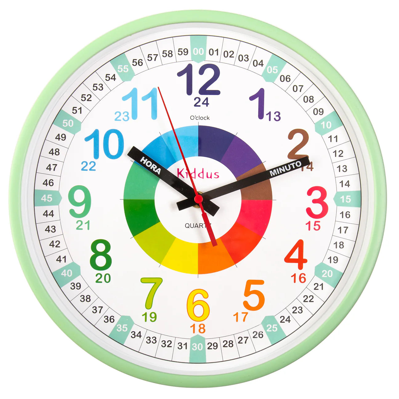 Reloj educativo de pared 30cm Kiddus - Mint