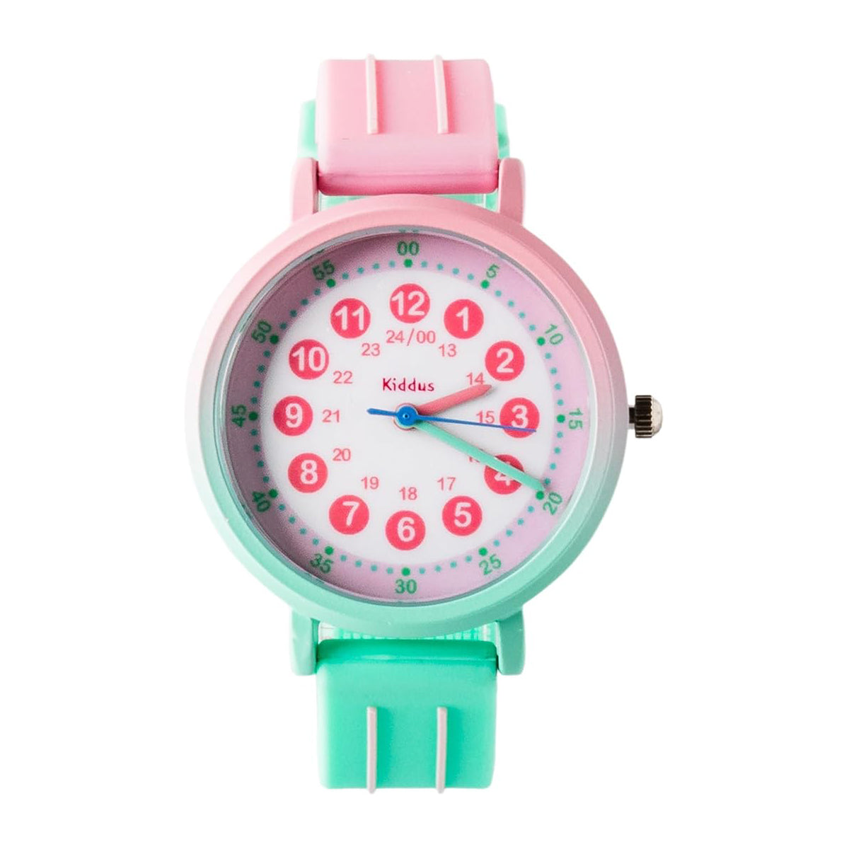 Reloj para aprender la hora Kiddus - Waterproof Pink/Mint