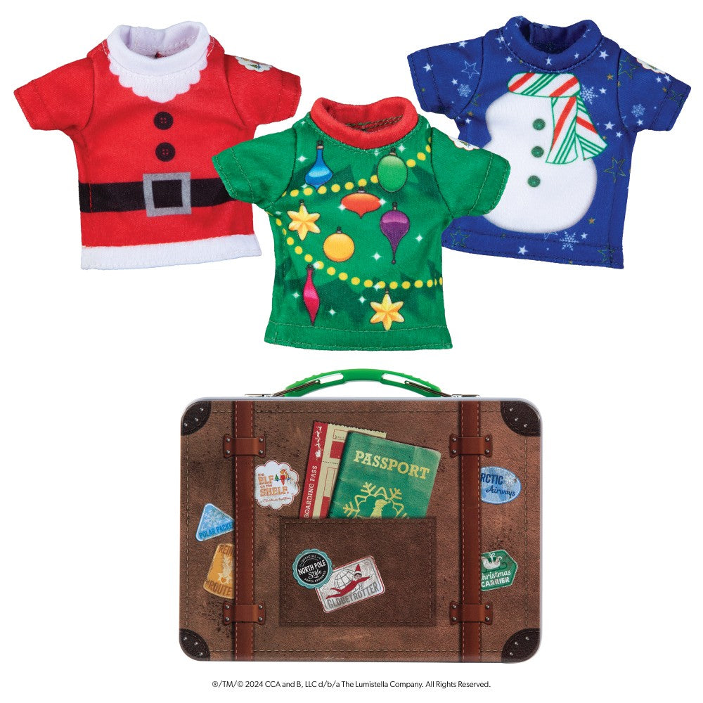 The Elf on the Shelf. Vestuario "Claus Couture", pack 3 camisetas navideñas con maleta