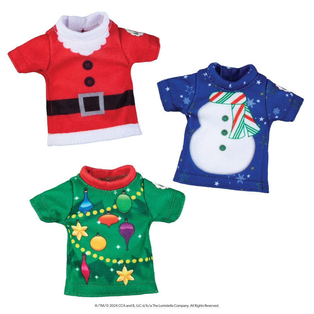The Elf on the Shelf. Vestuario "Claus Couture", pack 3 camisetas navideñas con maleta