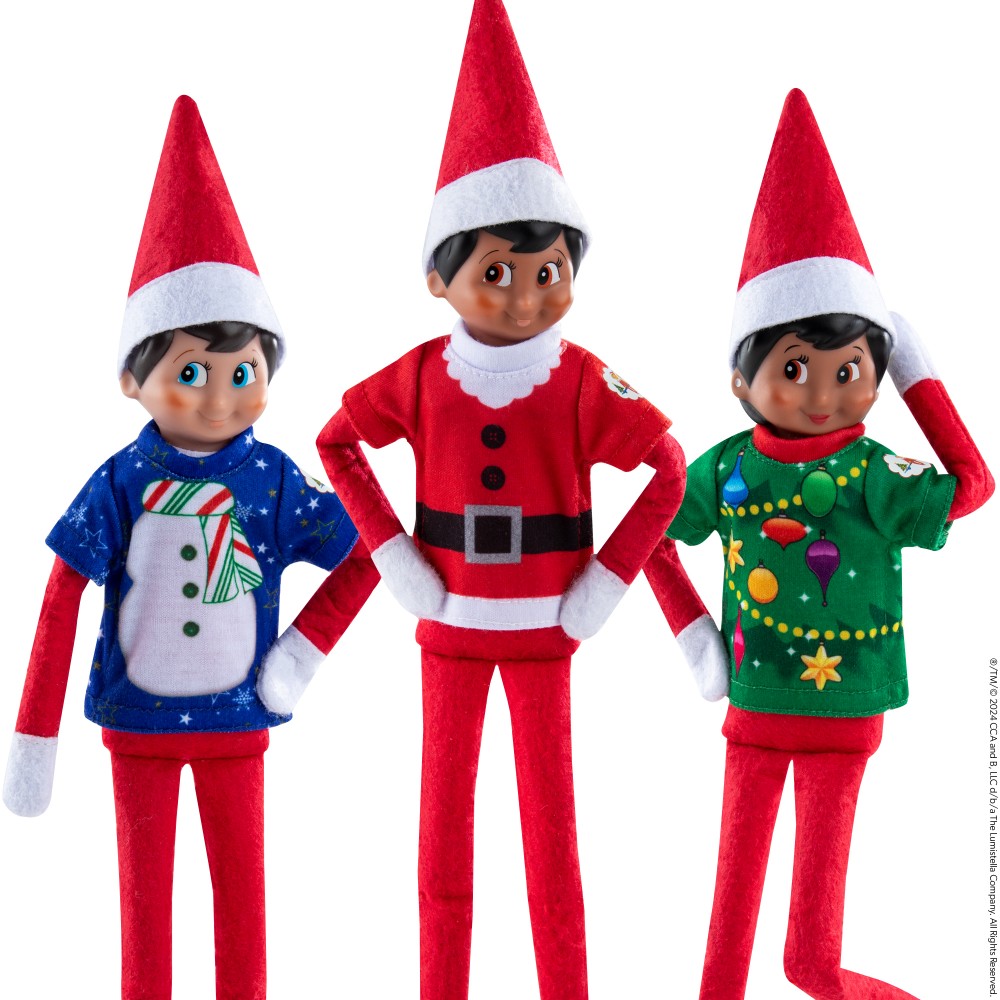 The Elf on the Shelf. Vestuario "Claus Couture", pack 3 camisetas navideñas con maleta