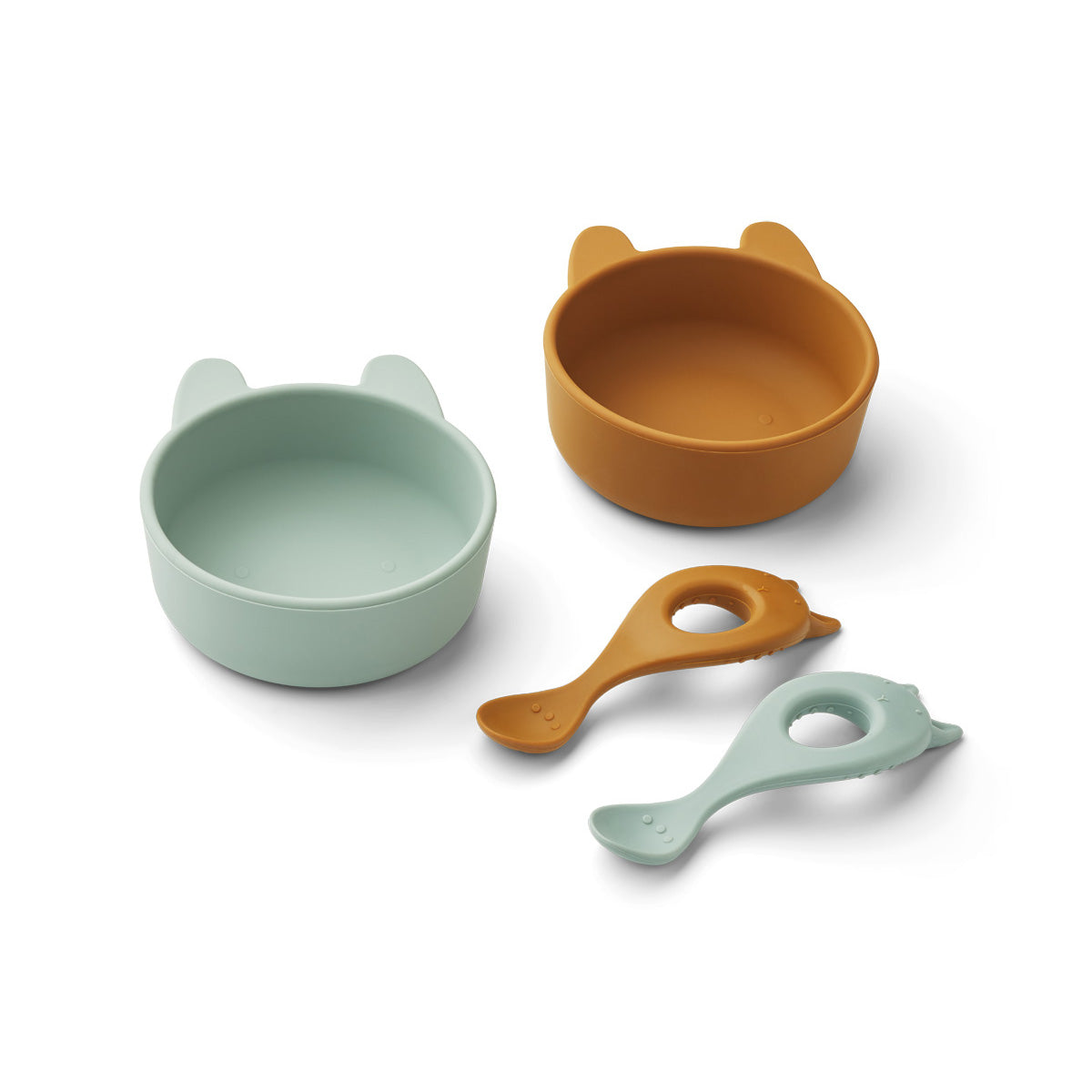 Set vajilla silicona Evan Liewood Rabbit Mustard/Peppermint Mix