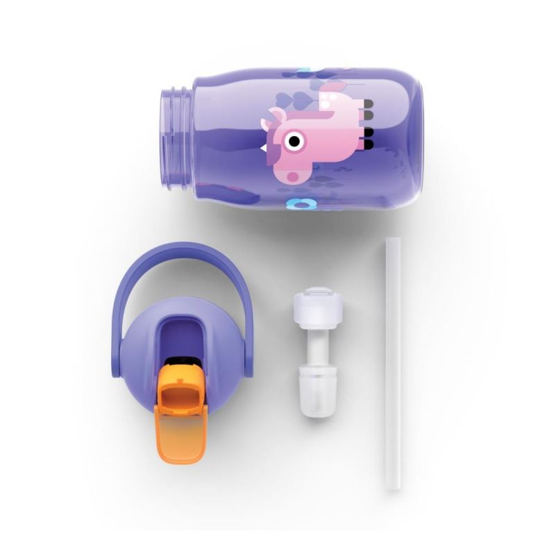 Botella con pajita 400ml Zoku violeta caballo