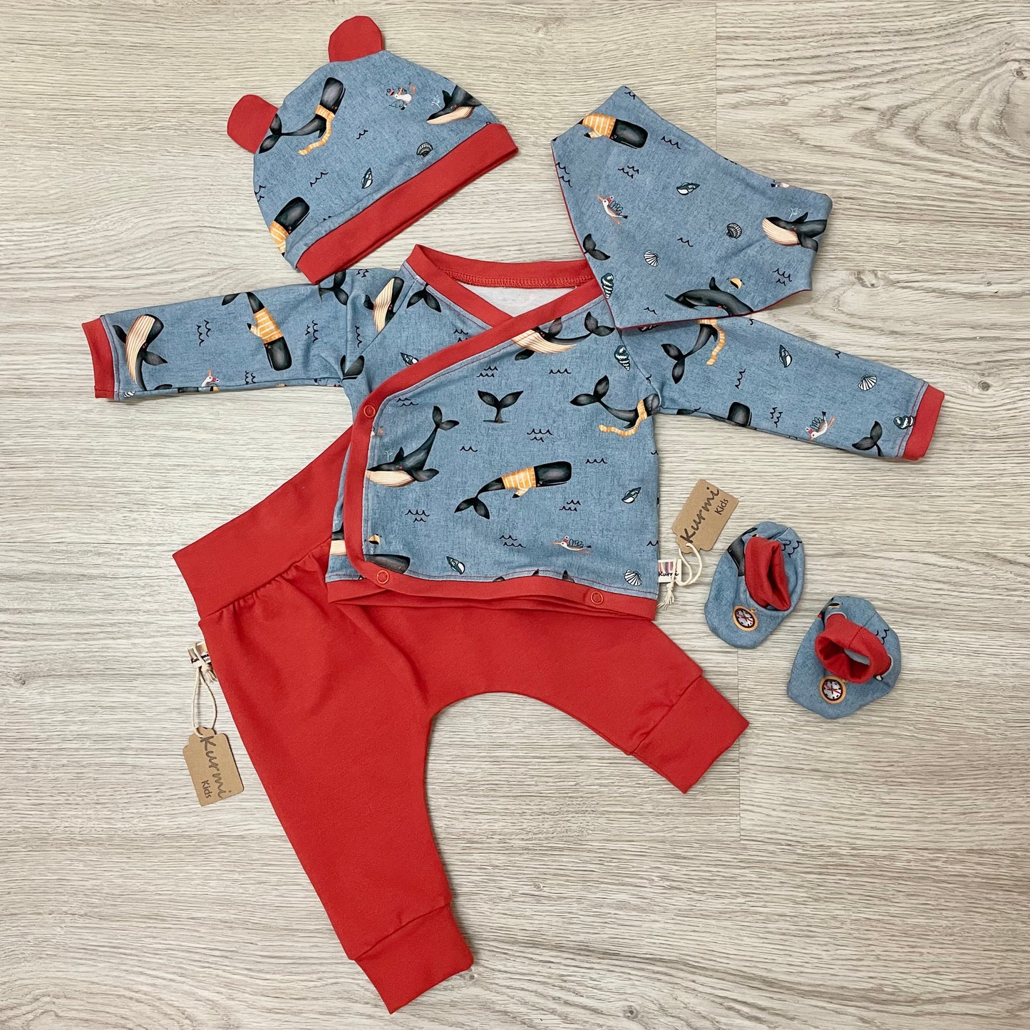 Conjunto kimono de algodón Ballenas