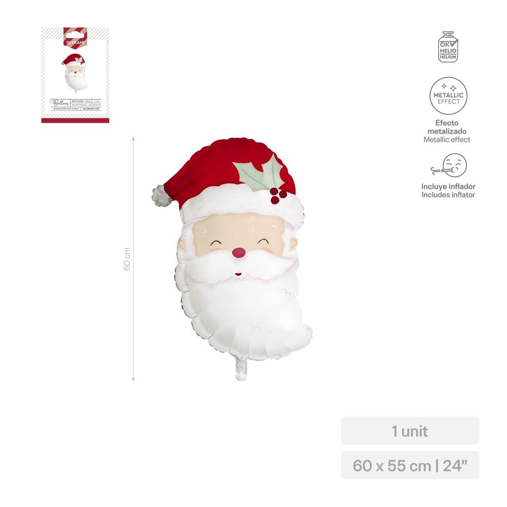Globo foil cabeza Papá Noel 60 x 55 cm - Oh Yeah