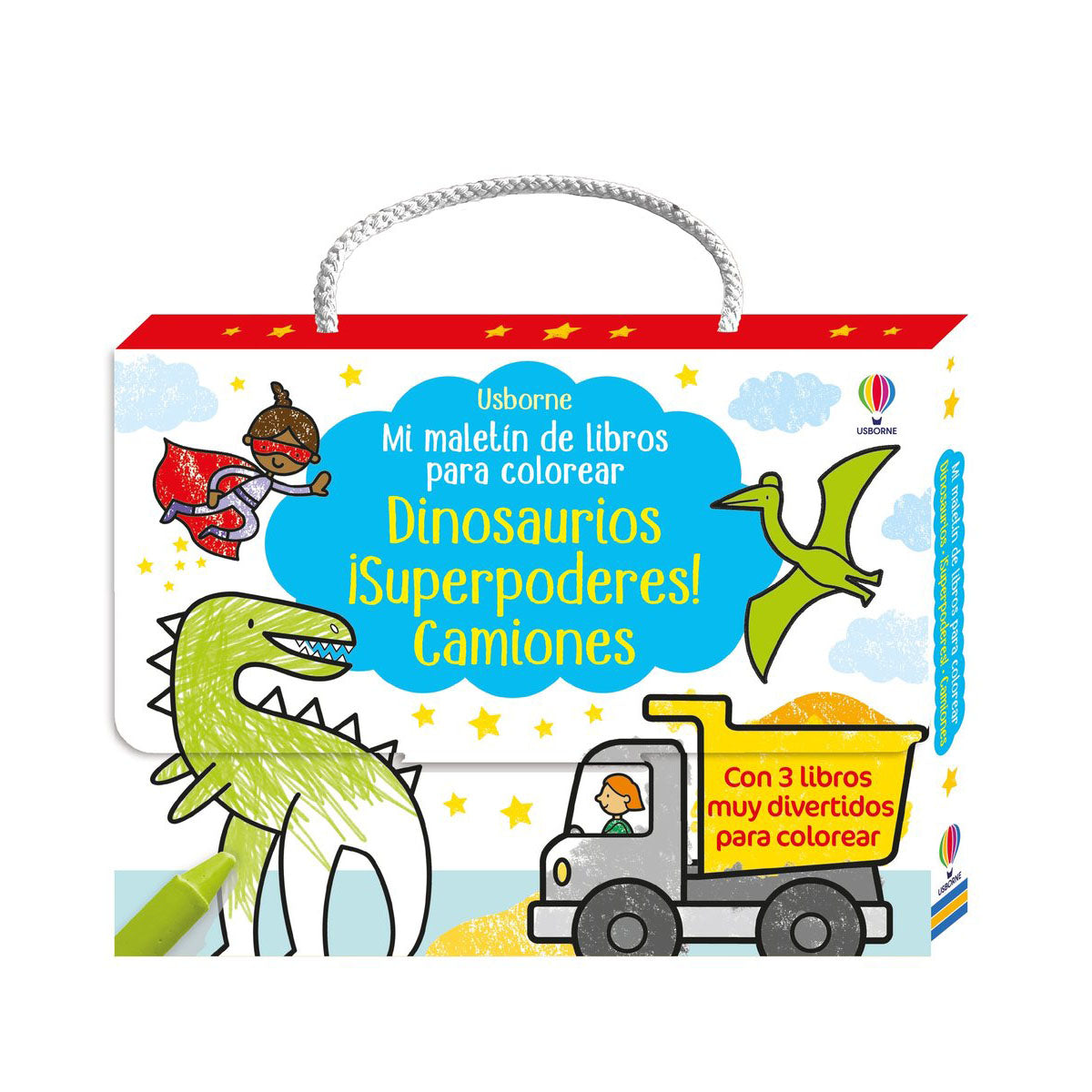 Mi maletín de libros para colorear. Dinosaurios ¡superpoderes! camiones