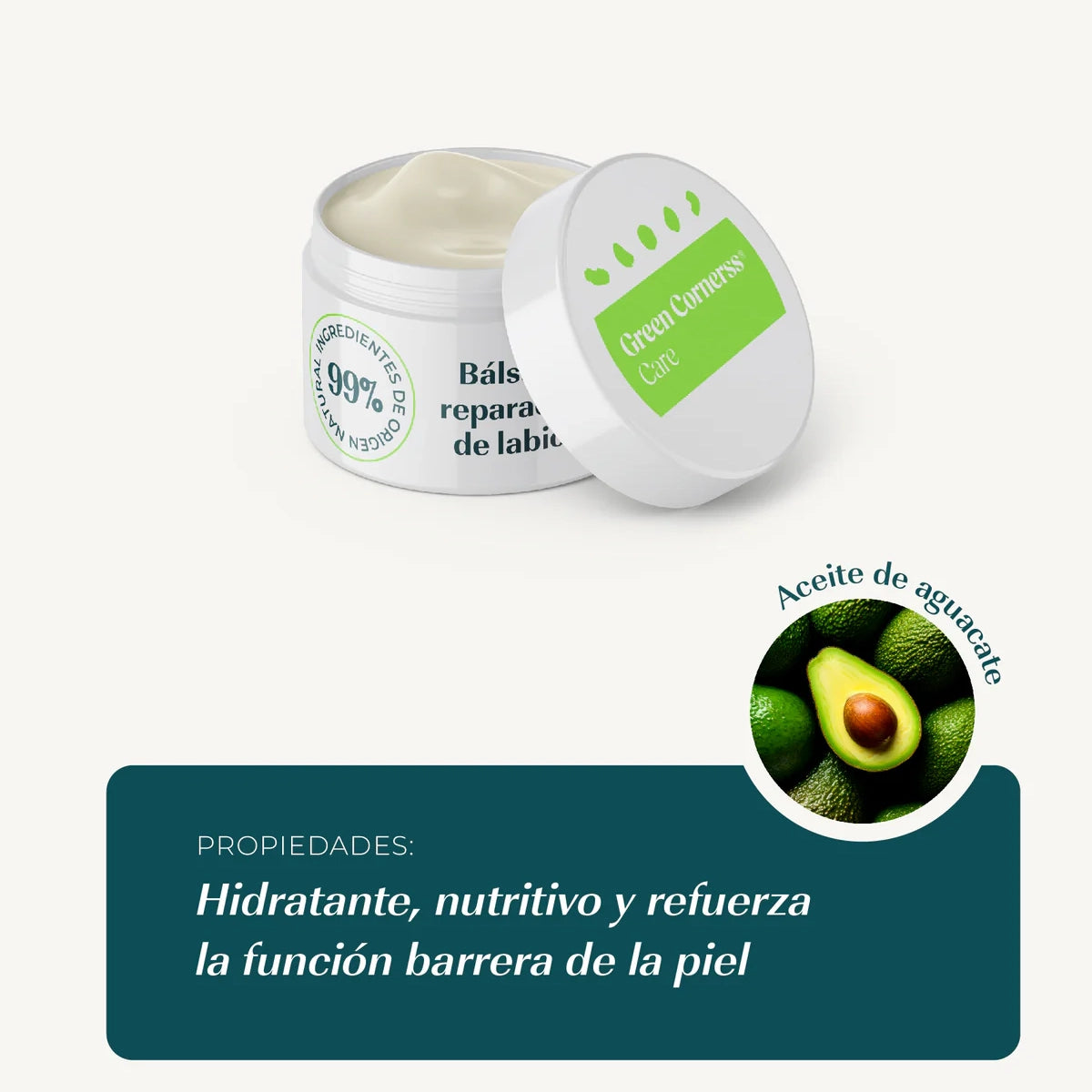 Bálsamo labial reparador con aguacate - Green Cornerss