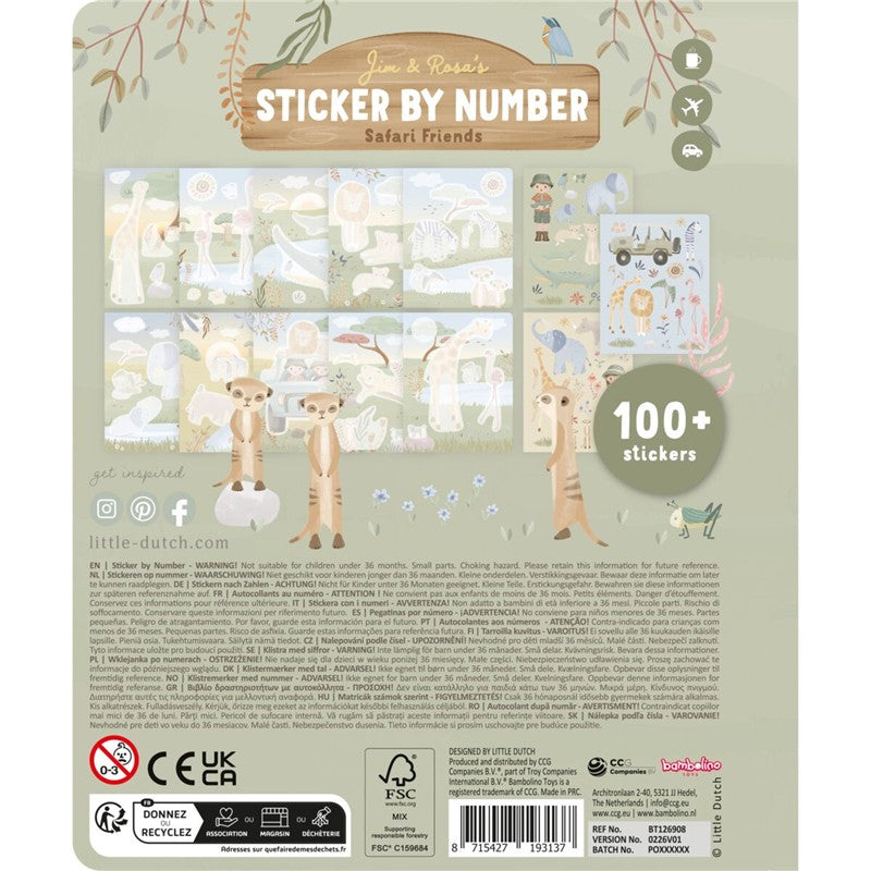 Libro de pegatinas por números Little Dutch - Safari Rosa