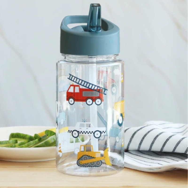 Botella con pajita 450ml - A Little Lovely Company Vehículos
