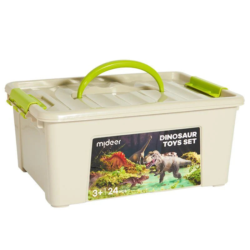 Conjunto 24 figuras de dinosaurios + caja almacenamiento Mideer.