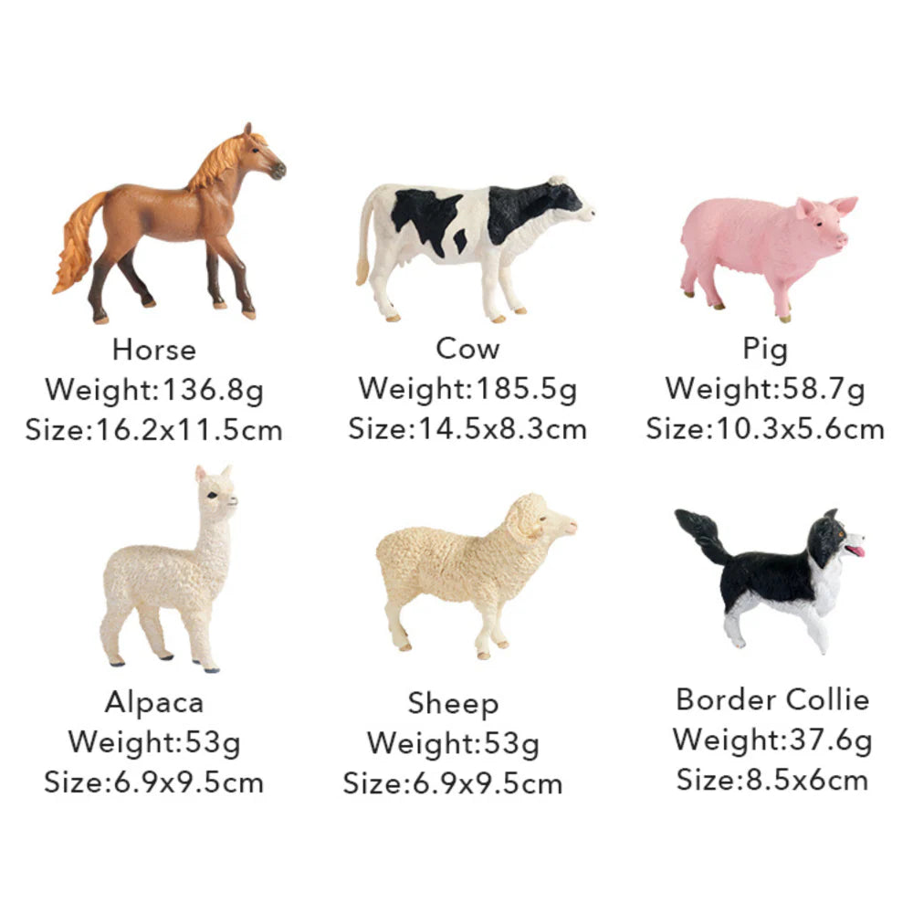 Conjunto 11 figuras de animales de granja + caja almacenamiento Mideer.