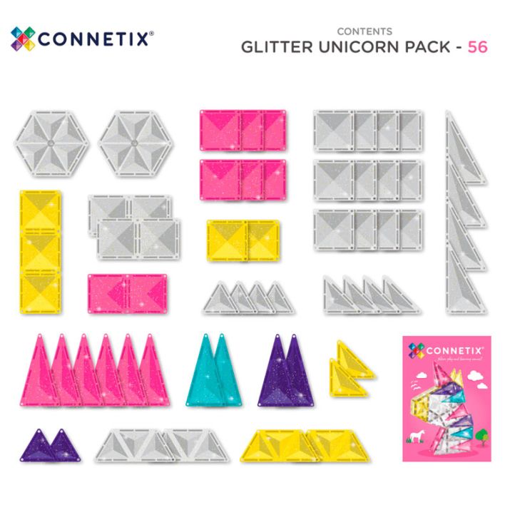 Magnéticos de construcción Connetix - Glitter Unicorn 56 piezas