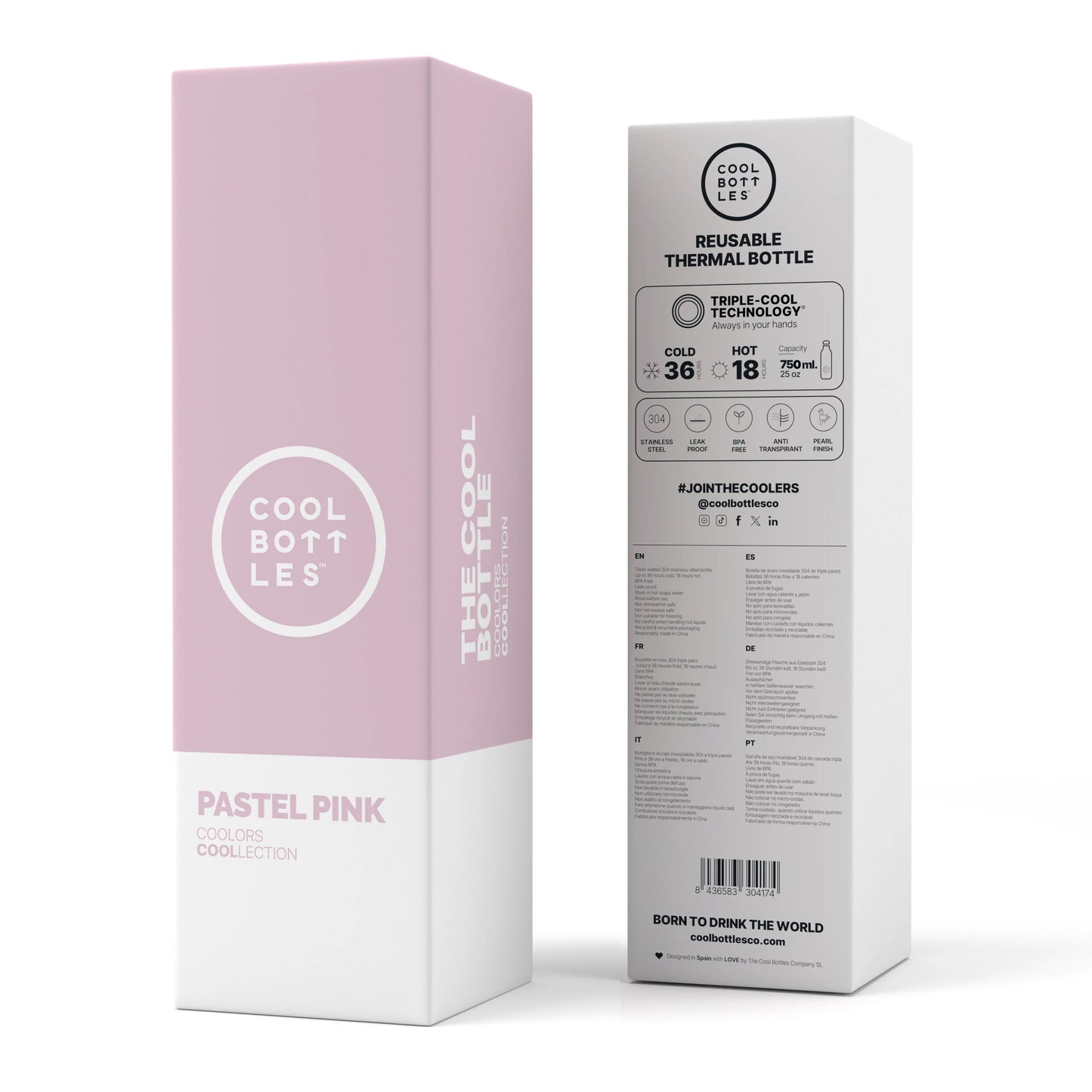 Botella acero inoxidable térmica 750ml Cool Bottles Pastel Pink