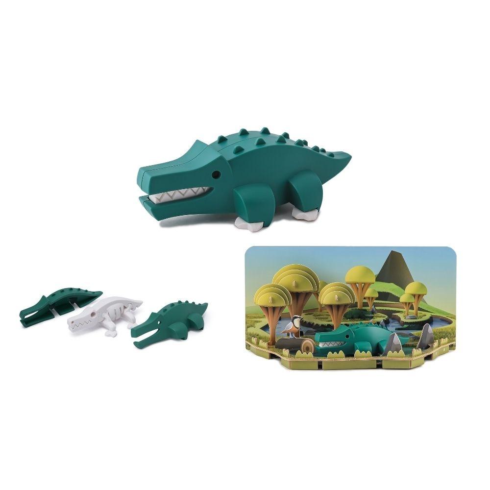 Puzzle 3D imantado Halftoys - Diorama Set Crocodile