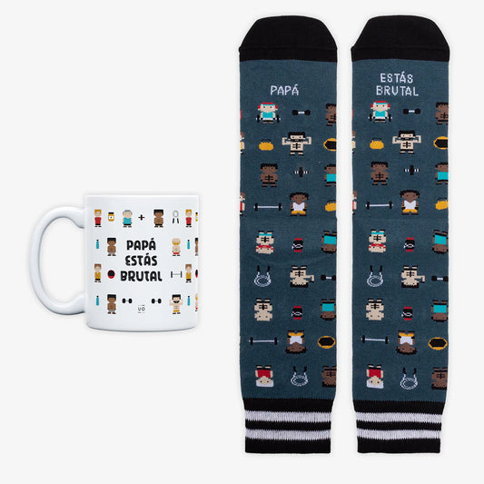 Kit Taza + Calcetines "Papá estás brutal"