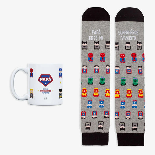 Kit Taza + Calcetines "Papá, eres mi superhéroe favorito"