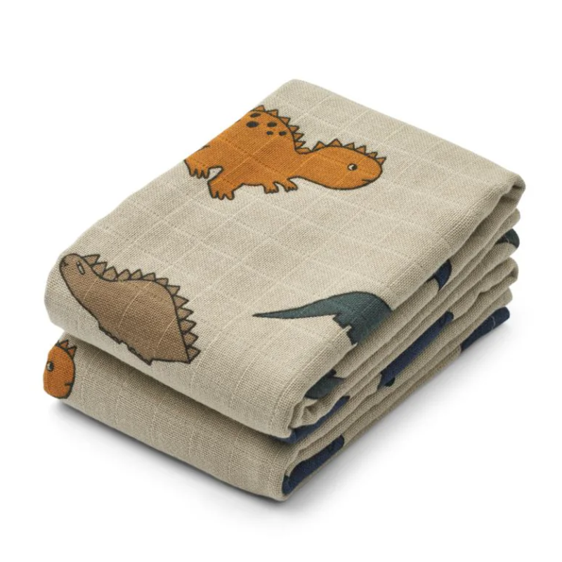 Pack 2 muselinas de algodón 65x65 Liewood Lewis Dinosaurs