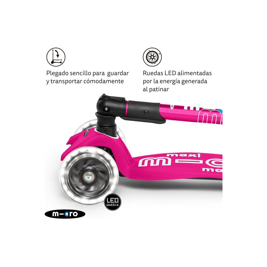 Patinete Micro Maxi Deluxe Plegable LED Rosa Chicle