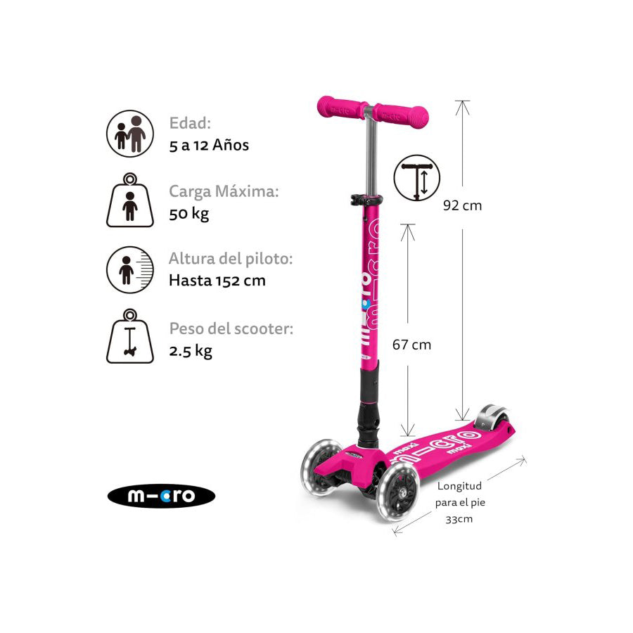 Patinete Micro Maxi Deluxe Plegable LED Rosa Chicle