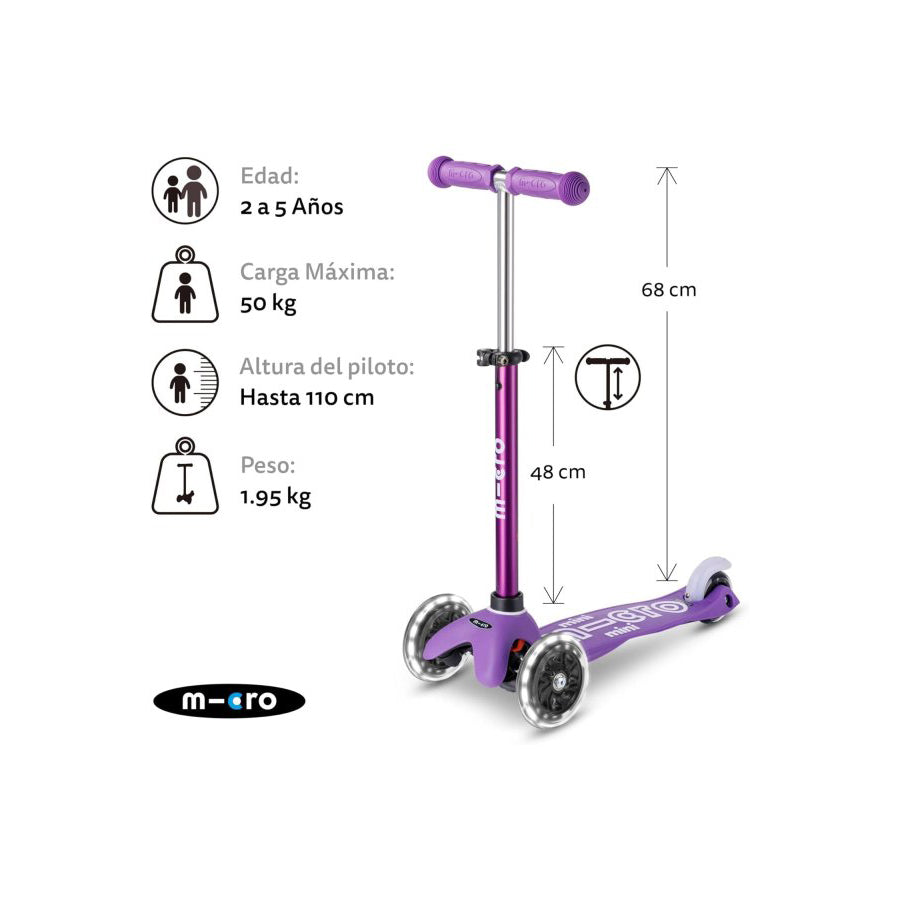 Patinete Micro mini Deluxe Led Lila