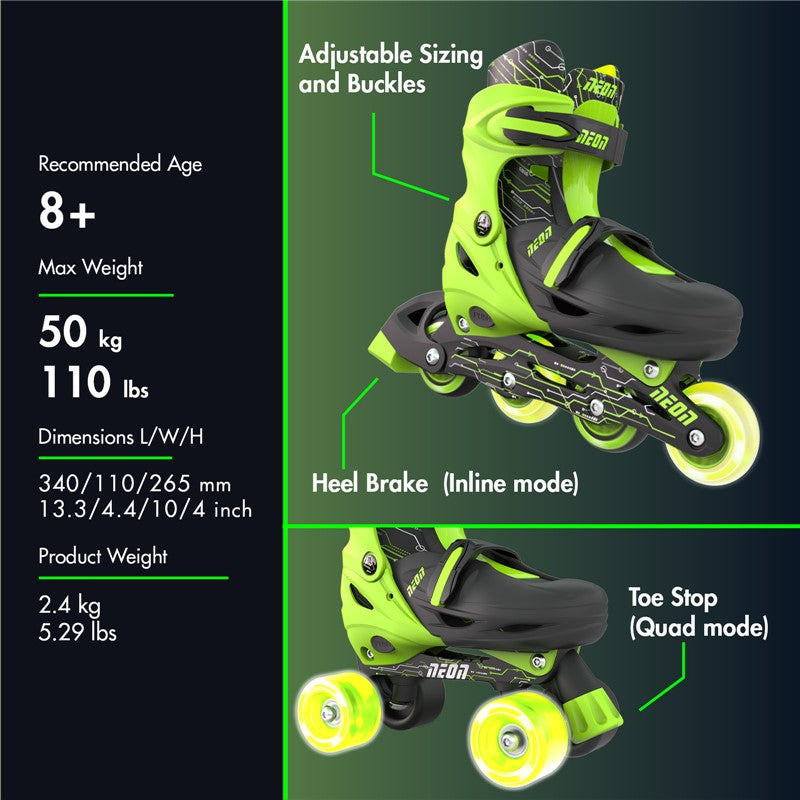 Patines Combo Neón Verde T30-33 Yvolution