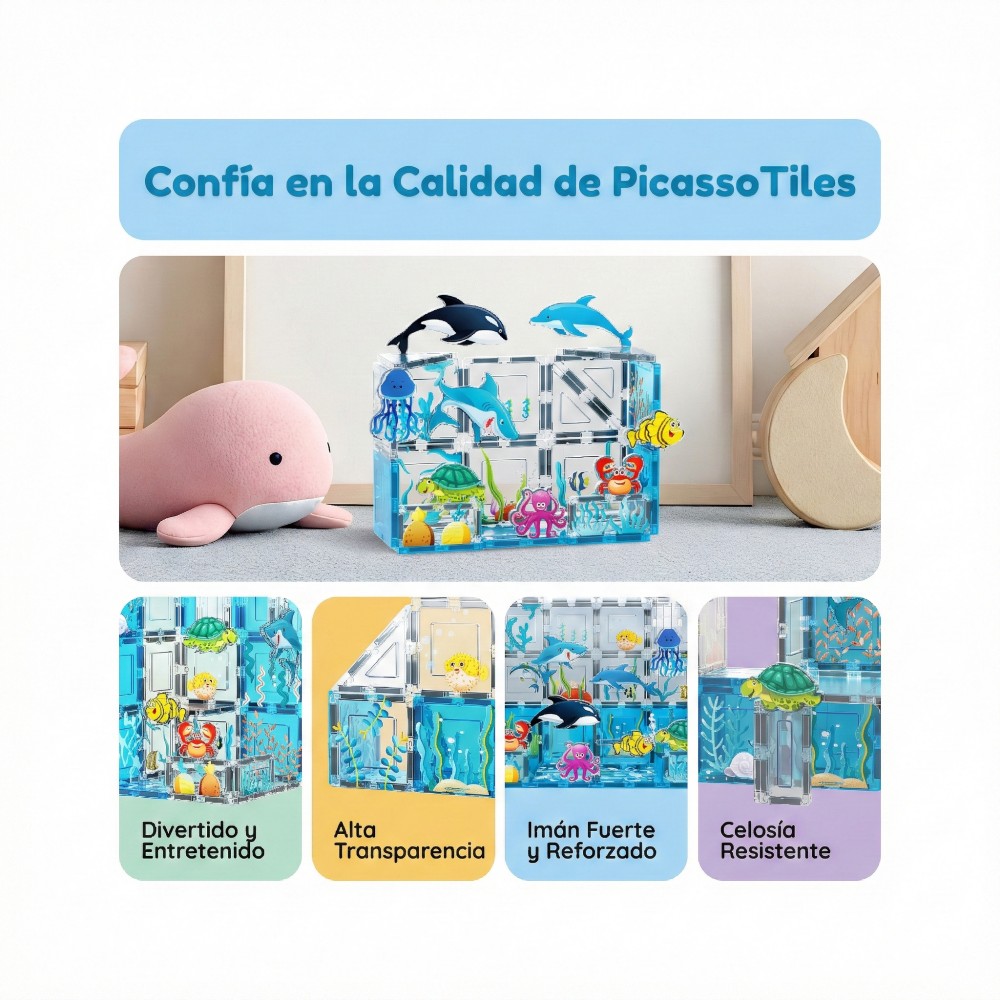 Bloques magnéticos Picasso Tiles Océano 26 piezas - Cefa Toys