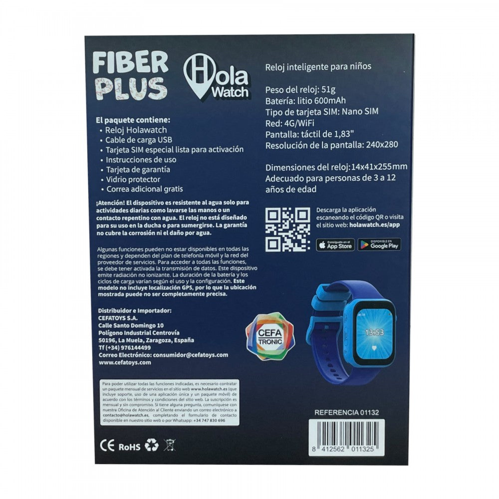 Reloj inteligente Holawatch "Fiber+ Blue" 4G - Cefa Tronic