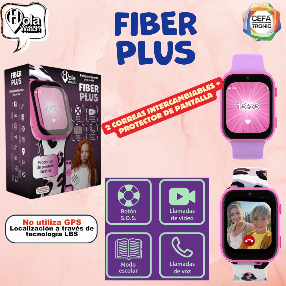 Reloj inteligente Holawatch "Fiber+ Pink" 4G - Cefa Tronic