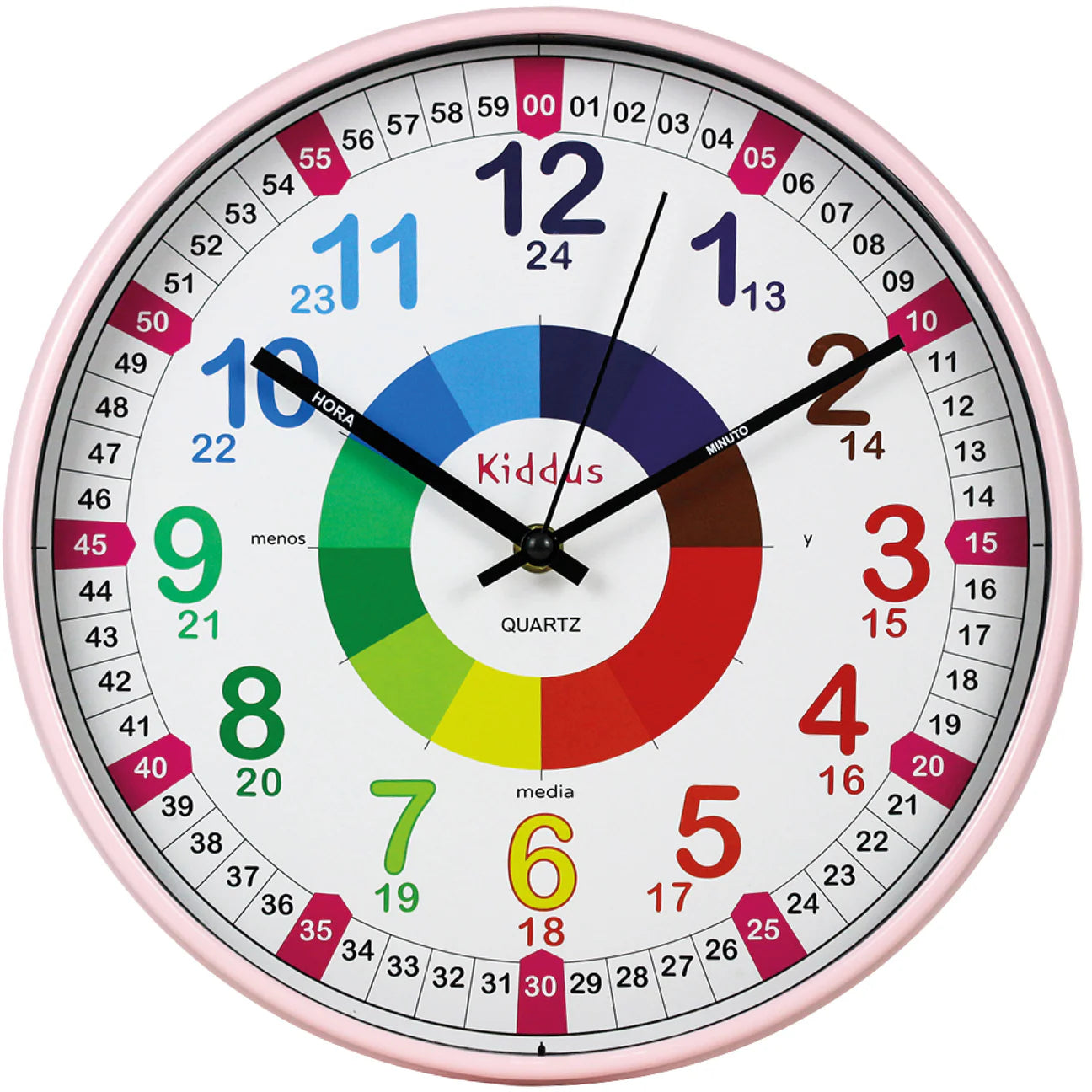 Reloj educativo de pared 30cm Kiddus - Pink