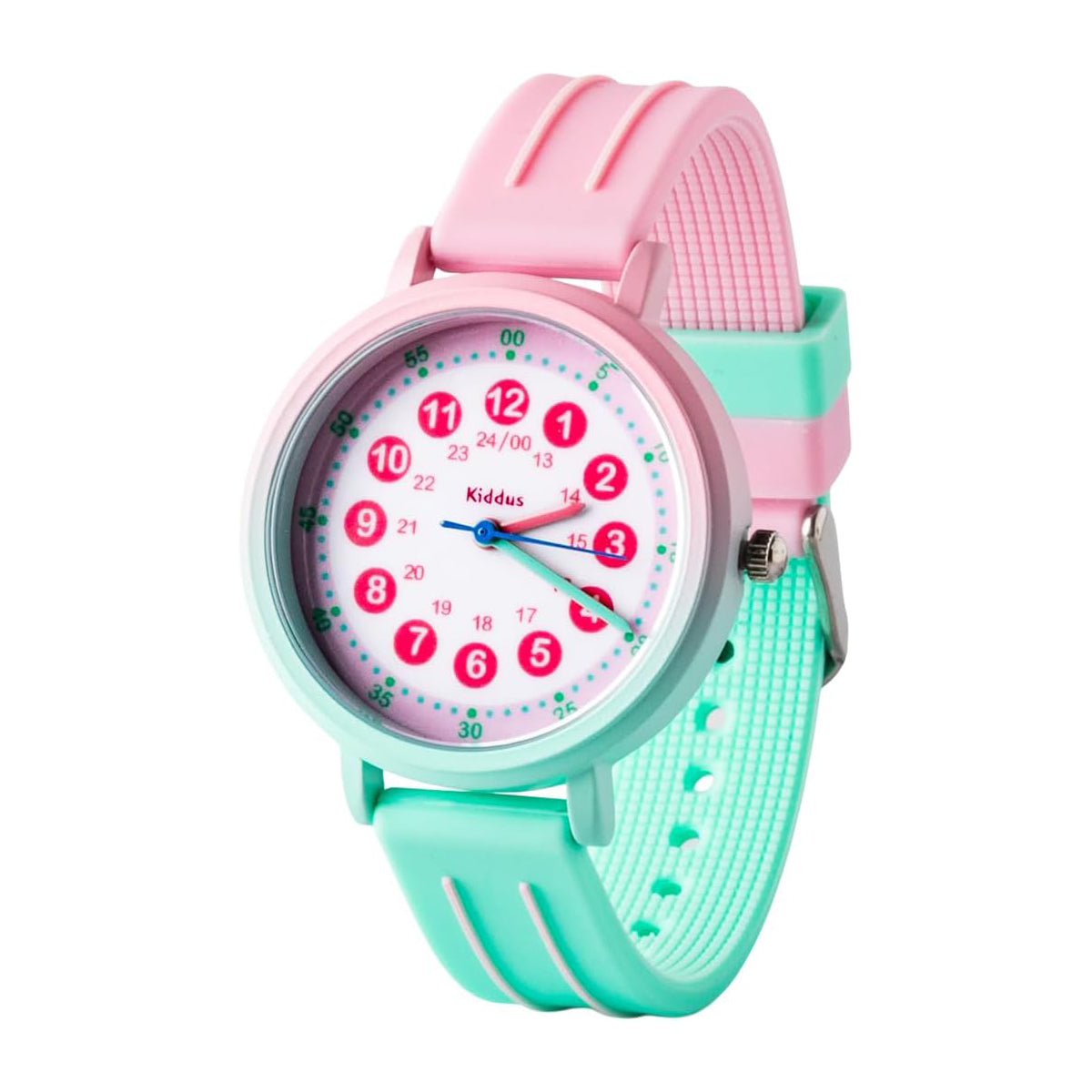 Reloj para aprender la hora Kiddus - Waterproof Pink/Mint