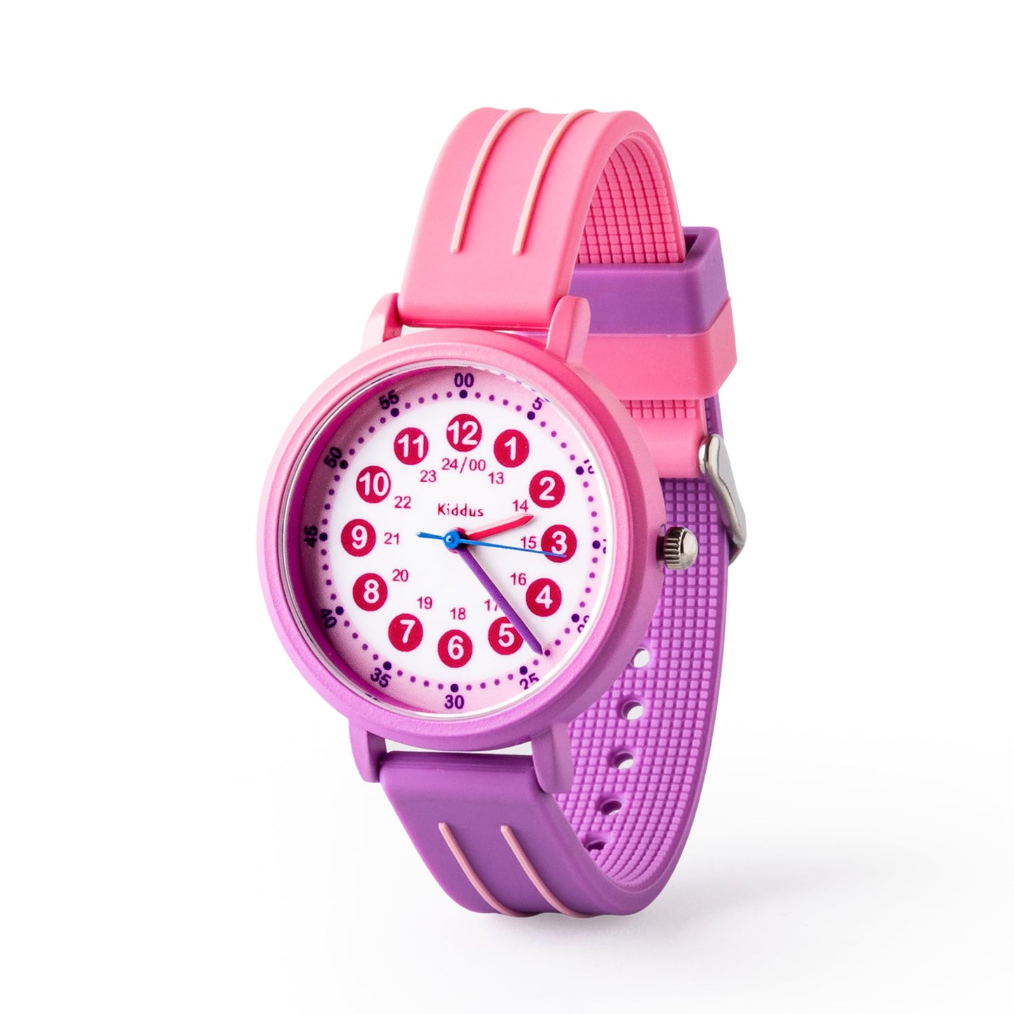 Reloj para aprender la hora Kiddus - Waterproof Pink/Purple