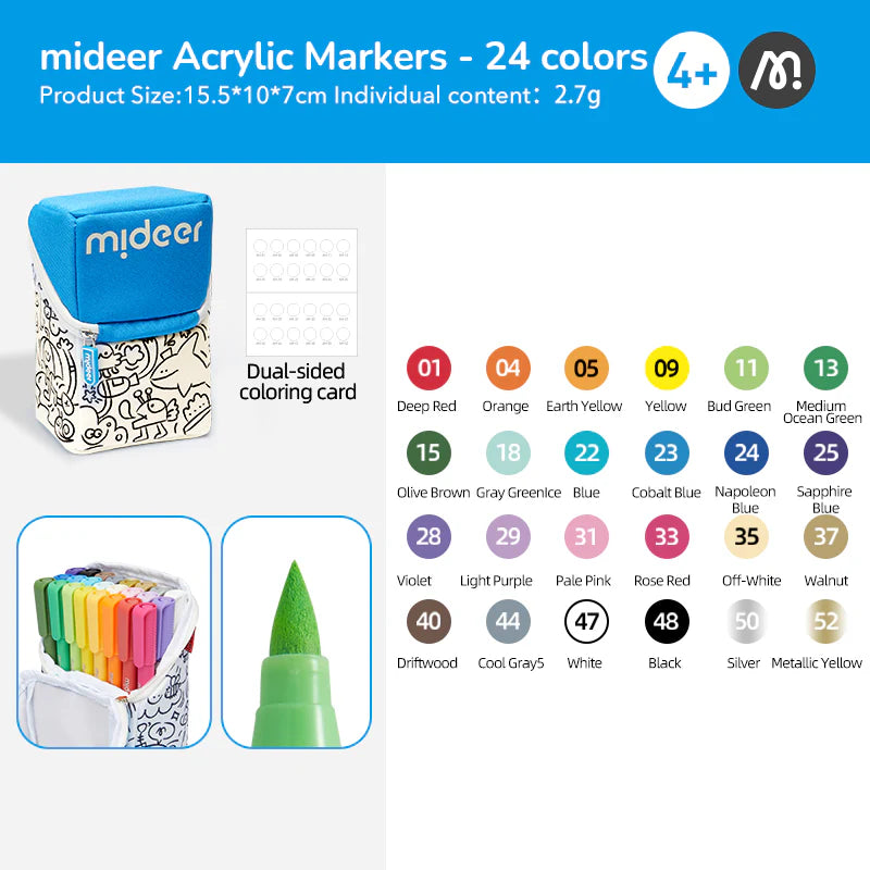 Rotuladores acrílicos con punta pincel 24 colores Mideer.
