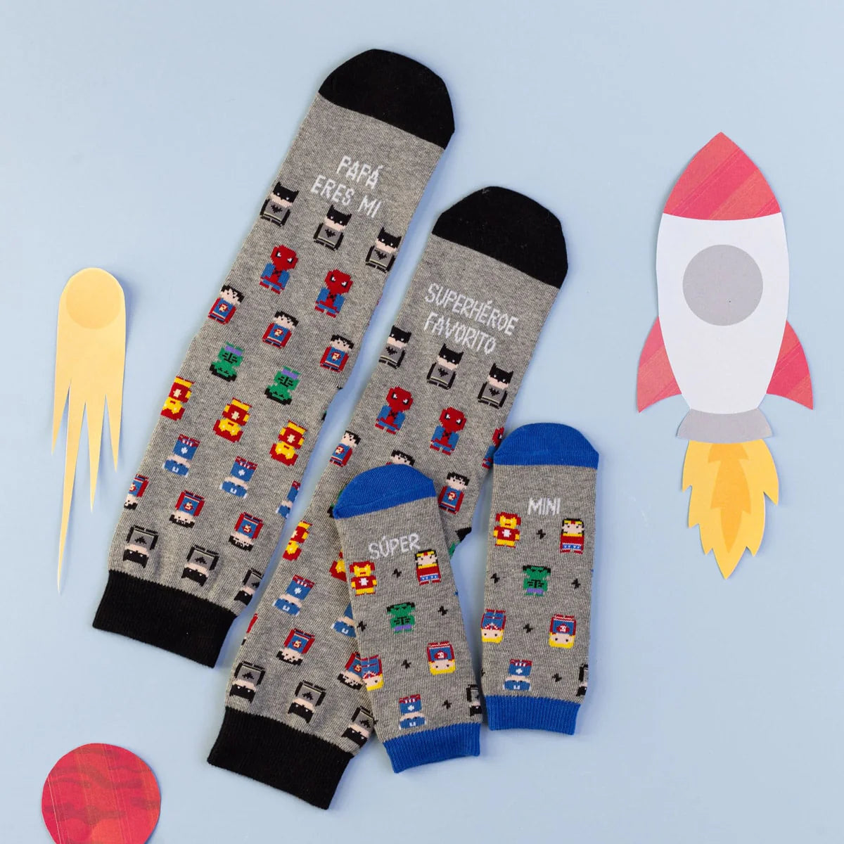 Calcetines a juego "Papi y mini héroe"