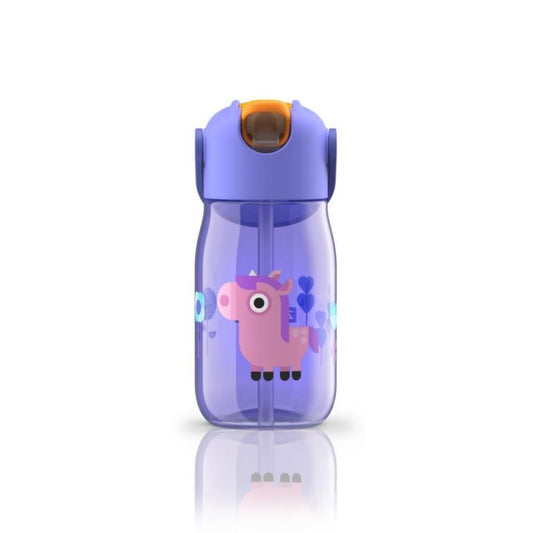 Botella con pajita 400ml Zoku violeta caballo