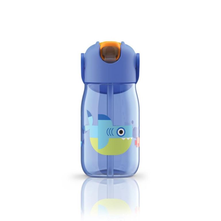 Botella con pajita 400ml Zoku azul tiburón