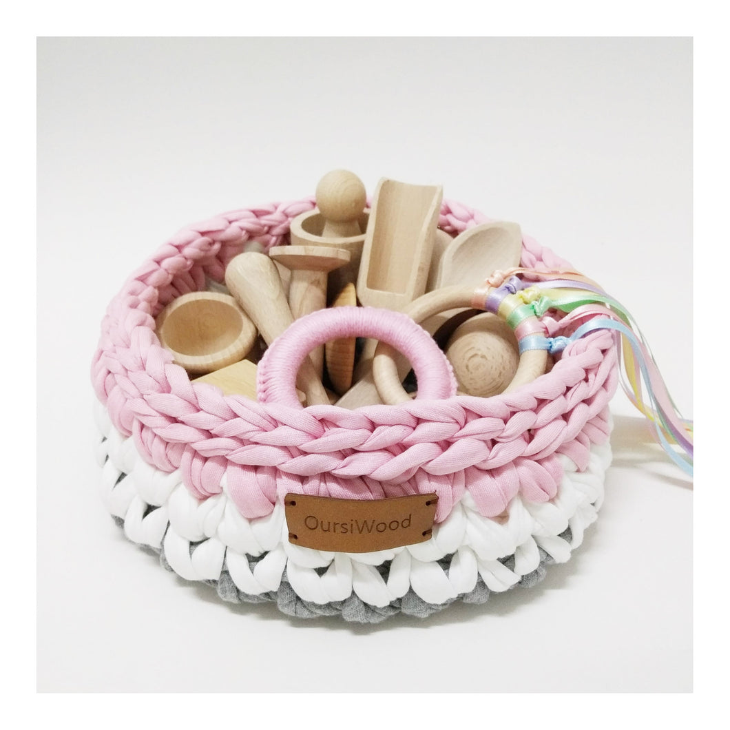 Cesta de los tesoros Oursiwood rosa