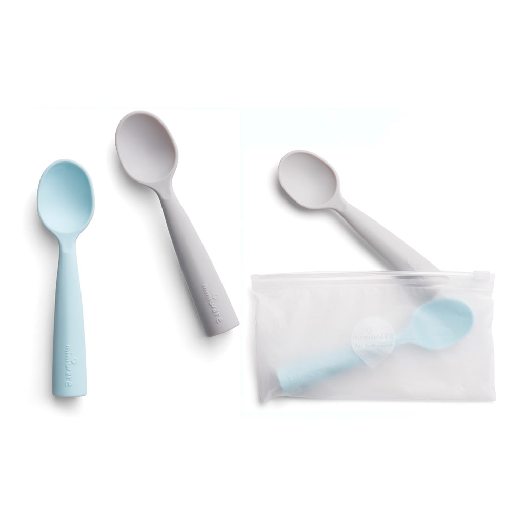 Pack 2 cucharas de silicona Miniware azul/gris