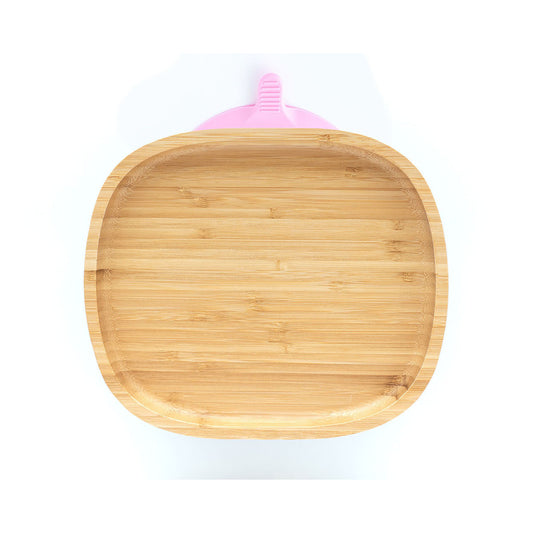 Plato de bambú con ventosa Eco Rascals toddler sin secciones rosa